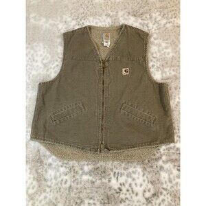 Vtg Carhartt Vest Sherpa Lined Made In USA Canvas Cotton Faded Work XL V13DES